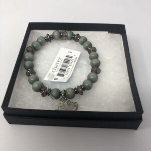 Chavez‎ For Charity Lotus Charm Beaded Bracelet Green Wood Beads With Tag